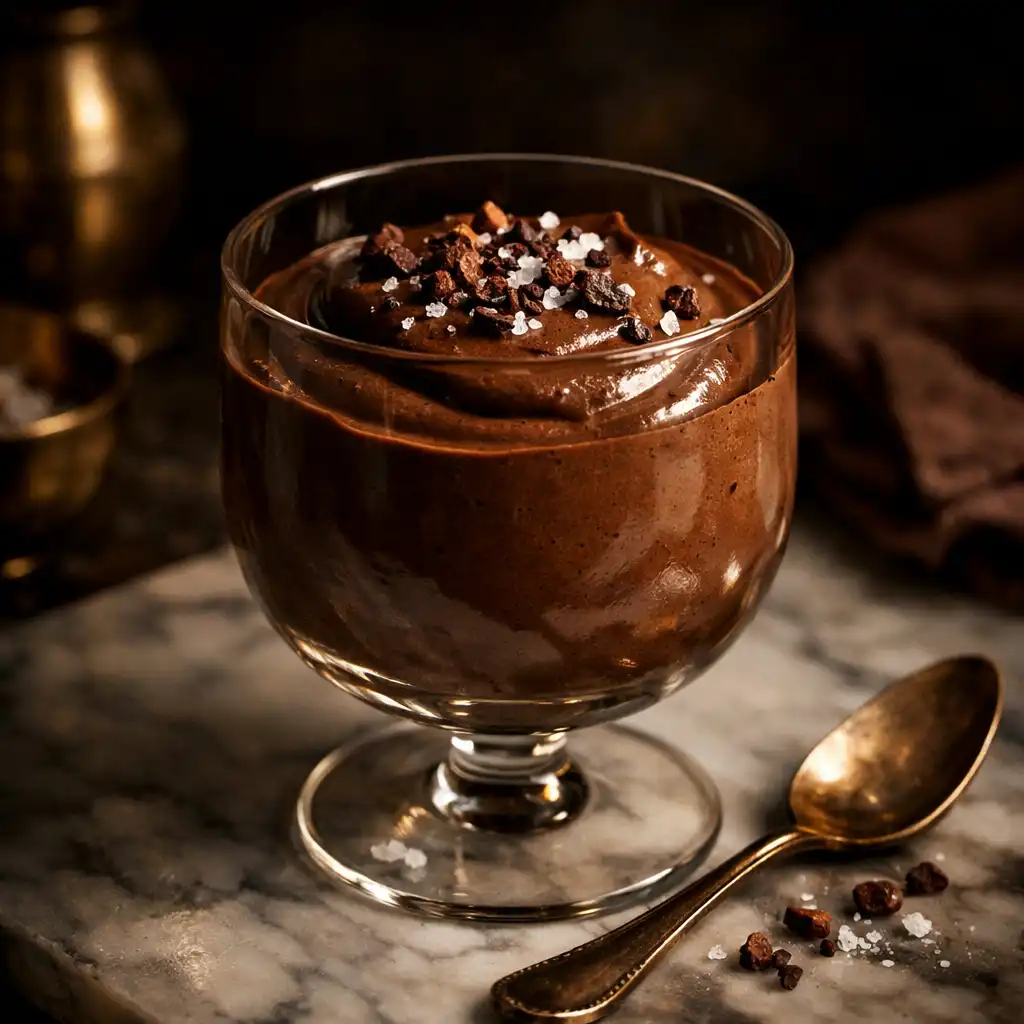 Mousse au chocolat noir et éclats de fève de cacao