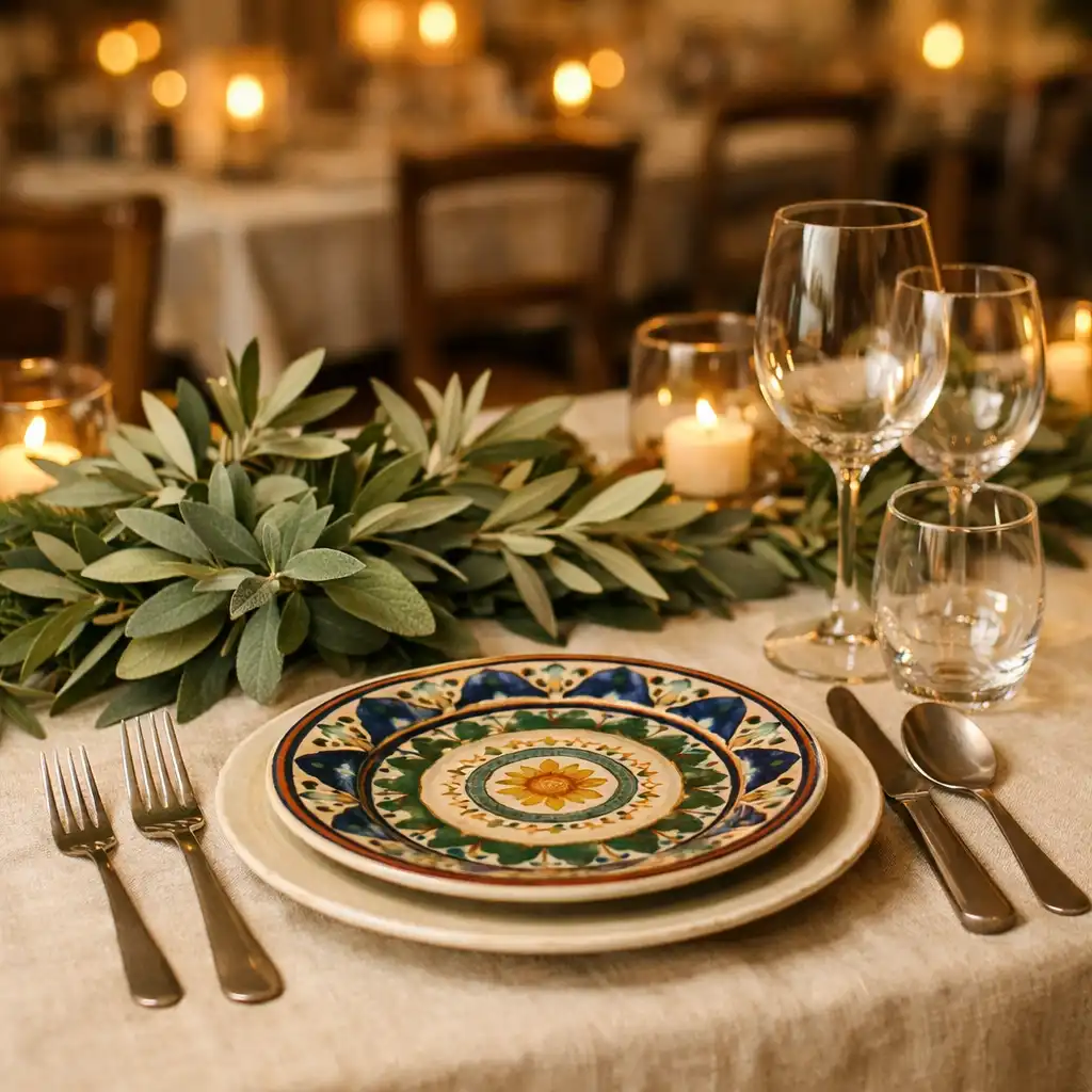 Table de bistro méditerranéen dressée pour un événement privé