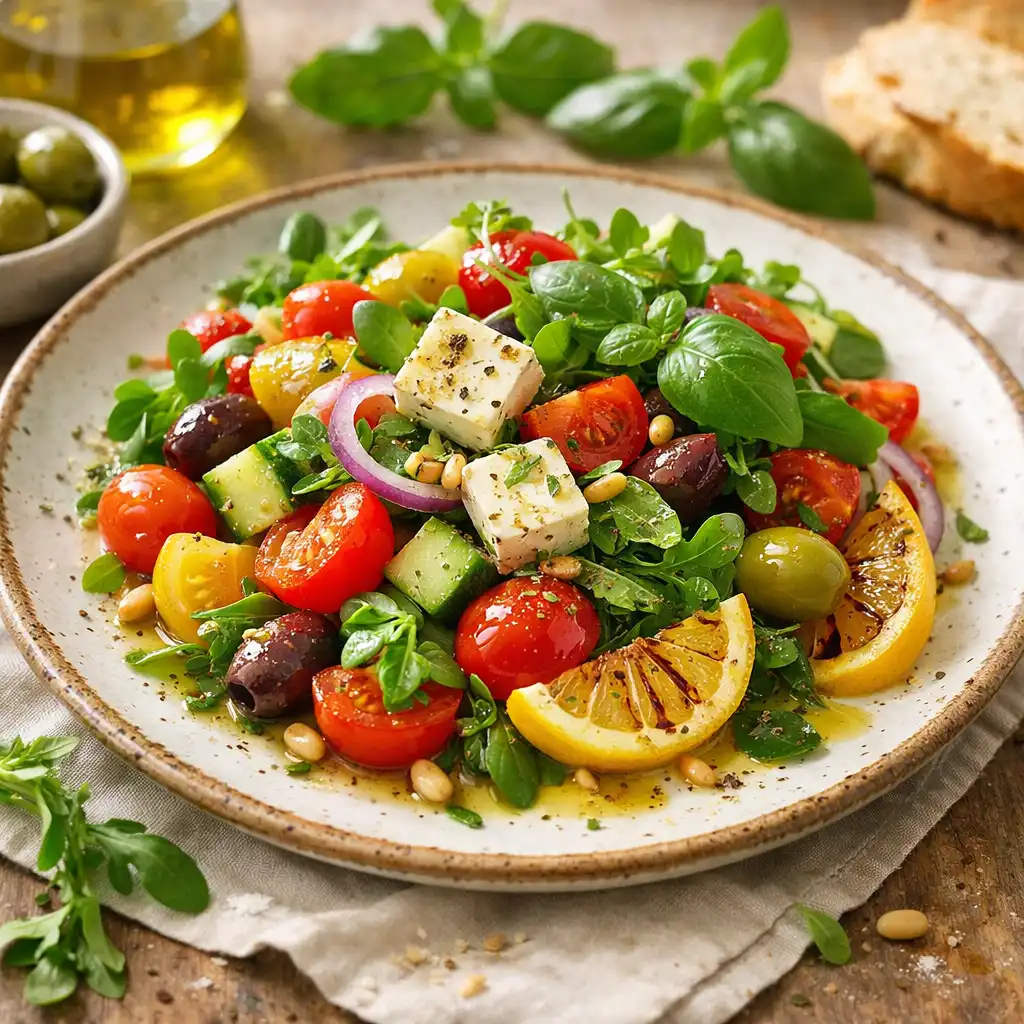 Plat méditerranéen avec légumes frais et herbes