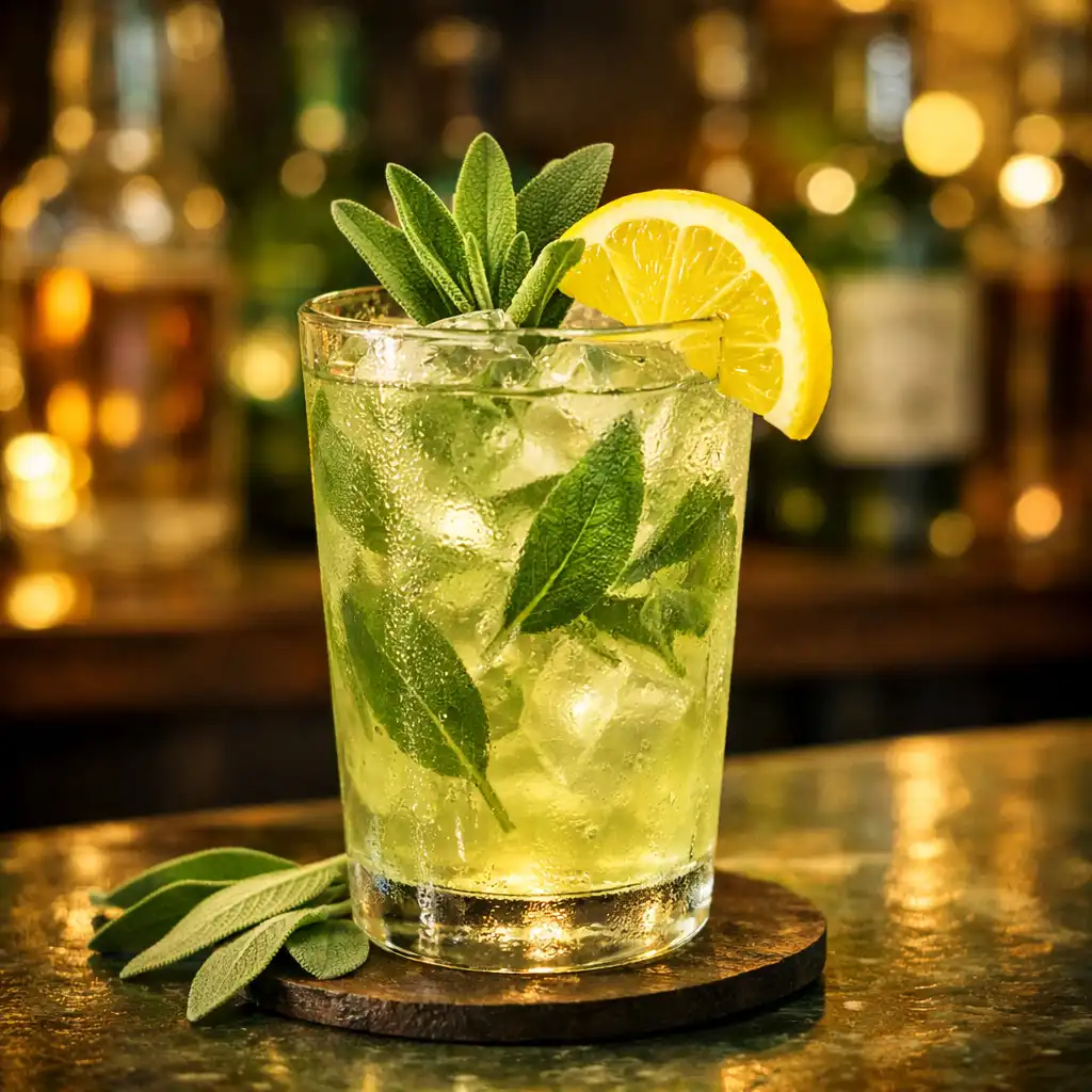 Cocktail aux herbes avec sauge fraîche et citron